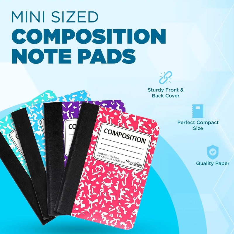 Manaloom Mini Composition Notebooks, Small Pocket Sized Notebook for Students, College Office, Journal Notebooks, 4 Colors - 4.5" x 3.25" - 80 Sheets/Book - (Bulk - 48 Pack) - Image 2